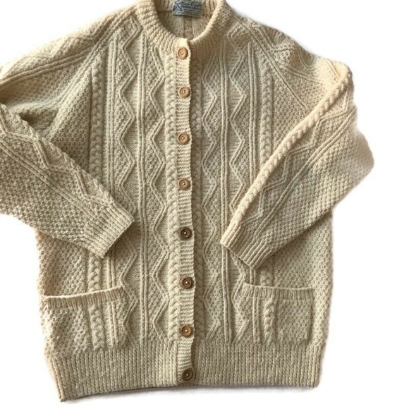 Cottage Craft Sweaters - Hand Knitted Fundy Fisherman Wool Sweater Button L